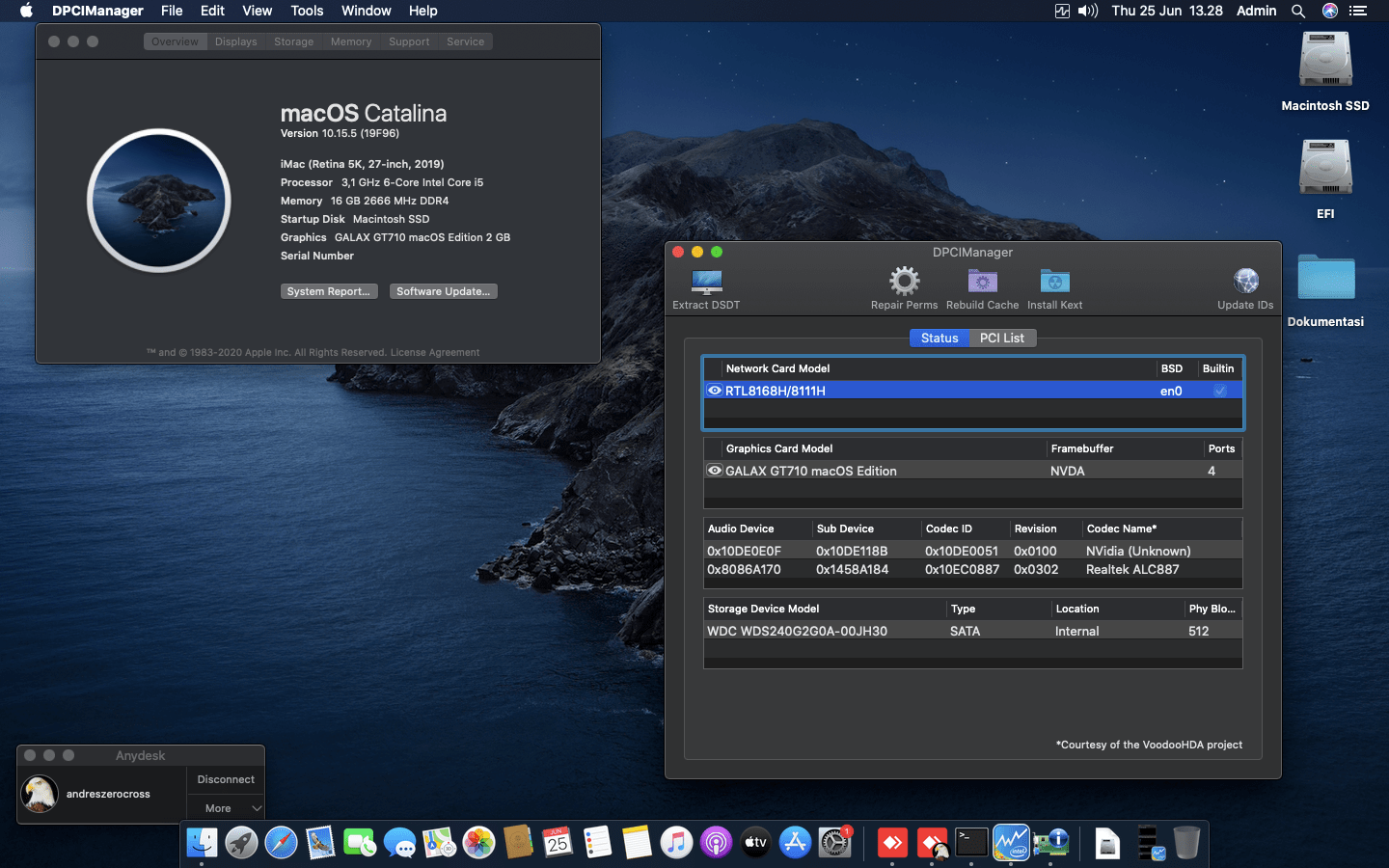 Success Hackintosh macOS Catalina 10.15.5 Build 19F96 in Gigabyte H410M S2 + Intel Core i5 10500 + Galax GT710